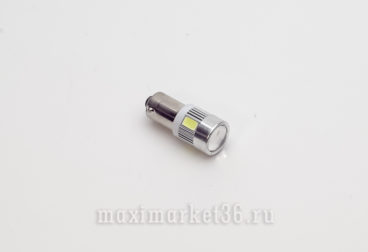 Автолампа T4W (BA9s)  6 SMD (5630) WHITE + Линза 12V без обманки