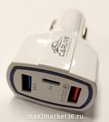 АЗУ (штекер прикур)  2 USB+PD (Type-C) 6А QUICK CHARGE (БЫСТРАЯ ЗАРЯДКА)  4967