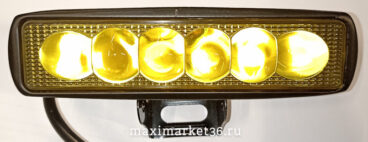 Фара диодная-ходов.огонь прямоуг 20смх4см 6 Cree SMD+линзы ЖЁЛТАЯ 18W 12-24Vчёрн кор (1шт)  G0433