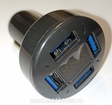 Штекер прикуривателя с 4 USB( 2А) + цифровой вольтметр КРУГЛЫЙ  RV-202
