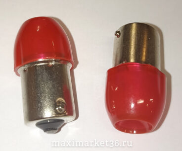 Автолампа P21W (BA15s-одноконтактная) 3 SMD (2835) ЛИНЗА КРАСНАЯ 24V -5162