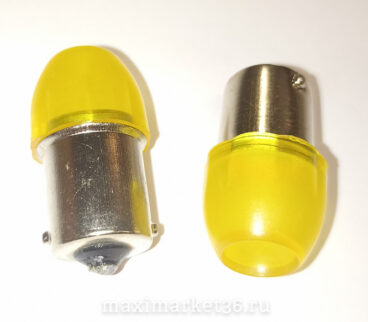 Автолампа P21W (BA15s-одноконтактная) 3 SMD (2835) ЛИНЗА ЖЁЛТАЯ 24V -5164