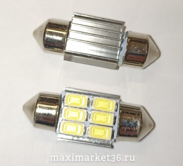 Автолампа C30W (SV8.5/8) 31 мм (салонная) 6 SMD (7020) + обманка + радиатор 12V(Y0004-31)SD-40