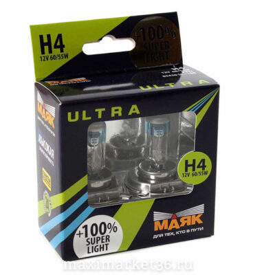 Автолампы H4 (12-60/55) S.White+100% P43t-38 МАЯК 82420
